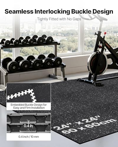 VEVOR 0.4Inch 96sq.ft 24 Tiles Gym Flooring for Home Gym, Rubber Top with High Density EVA Foam, 24 x 24In Gym Floor Exercise Equipment Mats, Interlocking Gym Mats, Puzzle Workout Mats, Black & Gray