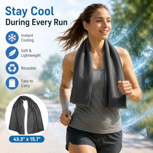 Large Cooling Towel for Neck and Face, 43.3 x 15.7 in, Dark Gray - color: Dark-gray