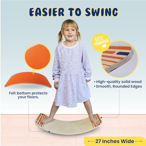 New Bounce Balance Board - Premium Wooden Wobble Board for Exercise & Balance Training - Supports Up to 480 Lbs. - Versatile Rocking Balance Boards for All Ages - size: Small, 10"x 27"