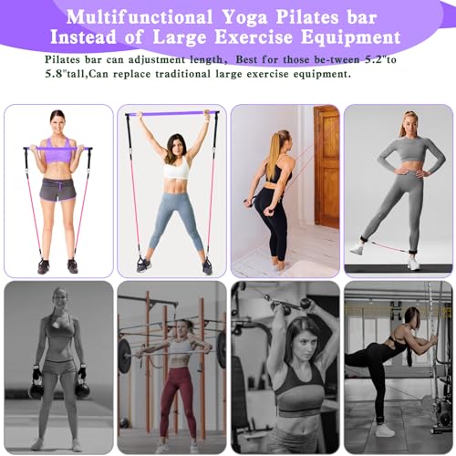Pilates Bar Kit with Resistance Bands,Pilates Bar with Stackable Bands Workout Equipment for Legs,Hip,Waist and Arm,Exercise Fitness Equipment for Women & Men Home Gym Yoga Pilates - color: Dark Purple