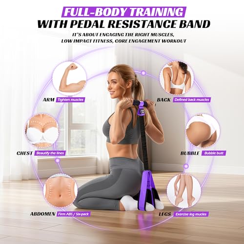 Multifunction Pedal Resistance Band with Handle, Upgraded Exercise Equipment with Soft Foot Pedal for Sit Up & Full-Body Home Gym Workouts, Core/ABS Training, Pilates, Yoga & Physical Therapy - style: 2-Purple-60LBS