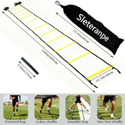 20ft Adjustable Agility Ladder | Speed Ladder for Soccer, 12 Adjustable Rungs, Durable, Carry Bag & Straps, Yellow, Footwork Training for Athletes