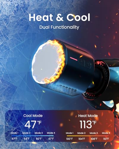 RENPHO Power+ Thermacool Deluxe Massage Gun with Heat and Cold, Fathers Day Dad Gifts, 12mm Amplitude Deep Tissue Percussion Massager with Charging Stand, App Controlled Guided Course, 6 Speeds - color: Tar Black