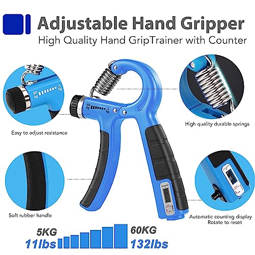 Grip Strength Trainer Kit with Finger Exerciser, Hand Grip Strengthener, Hand Extension Exerciser, Stress Relief Ball, Grip Ring, Gyro Ball for Muscle Building and Injury Recover