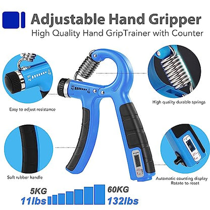 Grip Strength Trainer Kit with Finger Exerciser, Hand Grip Strengthener, Hand Extension Exerciser, Stress Relief Ball, Grip Ring, Gyro Ball for Muscle Building and Injury Recover