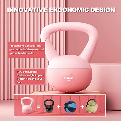 Soft Kettlebell for Women 5lb 10lb 15lb 20lb 25lb, Sand Filled Quiet Floor-Friendly Kettlebell, Anti-Slip Home Gym Fitness Equipment for Apartment Postpartum Recovery