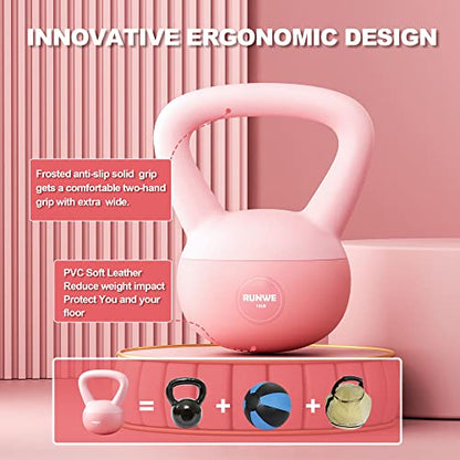 Soft Kettlebell for Women 5lb 10lb 15lb 20lb 25lb, Sand Filled Quiet Floor-Friendly Kettlebell, Anti-Slip Home Gym Fitness Equipment for Apartment Postpartum Recovery
