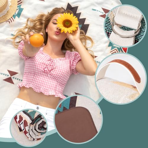 2 in 1 Extra Large Outdoor Rug Picnic Mat Woven Summer Throw Blanket Boho Giant Beach Travel Essential Yoga Accessories Park Patio Lawn Garden Grass Ground Play Music Festival Concert Must Have - color: Boho Beige