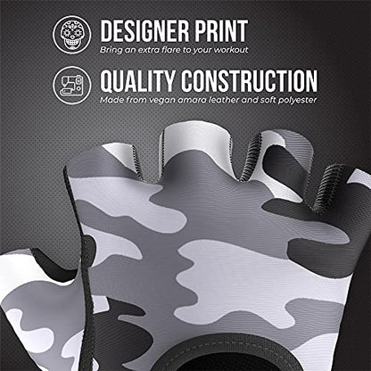 Contraband Pink Label 5217 Women's Design Series Camo Print Lifting and Rowing Gloves (Pair) - Lightweight Vegan Medium Padded Microfiber Amara Leather w/Griplock Silicone - color: Gray, size: X-Small