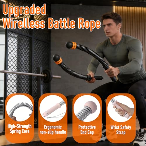 Cordless Battle Rope with Adjustable Resistance Springs, Ropeless Weighted Workout Stick for Strength Training and Cardio Fitness, Home Gym Exercise Equipment