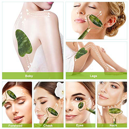 Jade Roller & Gua Sha Set 5 in 1 Facial Massager Tools - Jade Gua Sha Facial Massager Set with Roller for Face Sculpting & Skin Care