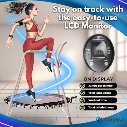 Denise Austin 44 in Fitness Trampoline with Handlebar, for Cardio Fitness | Rehab & Home Workouts for Seniors & Beginners; Balance; 44” Rebounder with Handlebar for Adults
