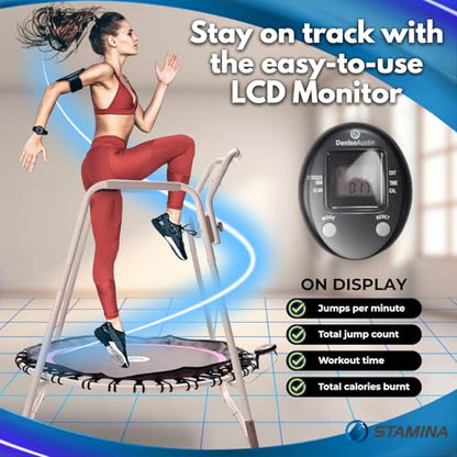 Denise Austin 44 in Fitness Trampoline with Handlebar, for Cardio Fitness | Rehab & Home Workouts for Seniors & Beginners; Balance; 44” Rebounder with Handlebar for Adults