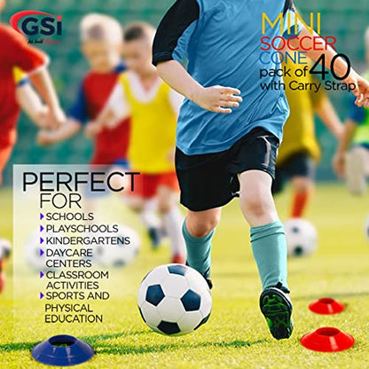 GSi Sports Training Cones for Agility Drills – Soccer & Basketball Multi-Sport Field Markers, Durable Flexible Cones in Multiple Shapes & Packs (20–80 Pack) - style: Mini - 40 Pack