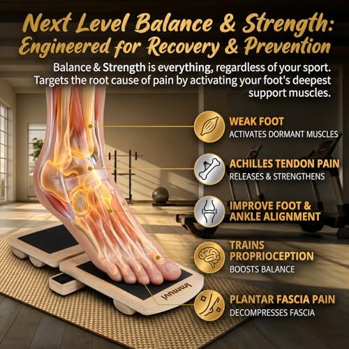 New Immuvi Balance Board for Ankles & Feet Strength | Non-Slip Wooden Stability Trainer | Lightweight & Portable Fitness Equipment for Athletes, Adults, and Kids | Home & Gym Use