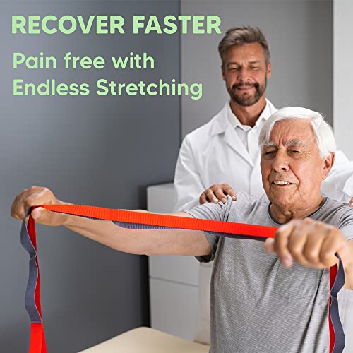 Stretching Strap for Yoga, Flexibility, Rehabilitation - 2 Free Exercise Ebooks - Get Flexible with 12-Loop Stretch Band for Rehab, Recommended by Physical Therapists and Trainers