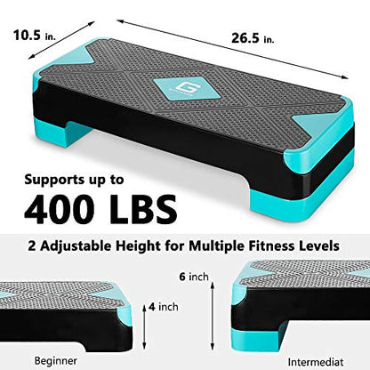 Adjustable Workout Aerobic Stepper, Aerobic Exercise Step Platform with 2 Risers, Exercise Step Deck for Fitness, 26.5" Trainer Stepper with Non-Slip Surface Home Gym & Extra Risers Options - color: Blue&Black