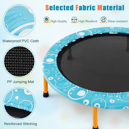 GYMAX Indoor Trampoline, 36” ASTM Approved Kids Trampoline with Removable Handrails & Safety Pad, Spring-Free Folding Mini Rebounder, Small Fitness Trampoline for Toddler/Adults