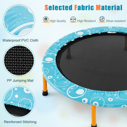 GYMAX Indoor Trampoline, 36” ASTM Approved Kids Trampoline with Removable Handrails & Safety Pad, Spring-Free Folding Mini Rebounder, Small Fitness Trampoline for Toddler/Adults