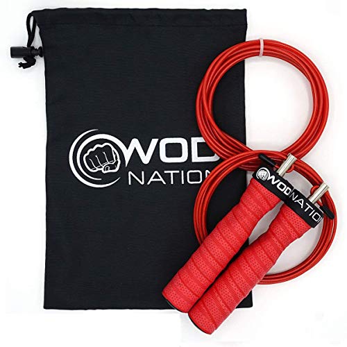 WOD Nation Attack Speed Jump Rope : Adjustable Jumping Ropes : Unique Two Cable Skipping Workout System : One Thick and One Light 11 Foot Cable : Perfect for Double Unders : Men and Women