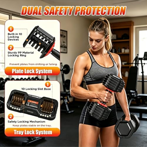 Adjustable Dumbbell Set, All in One Weights Dumbbell with Non-Slip Handle, 1 Hand Quick Adjust weight set for Home Gym - color: 25lb Pair