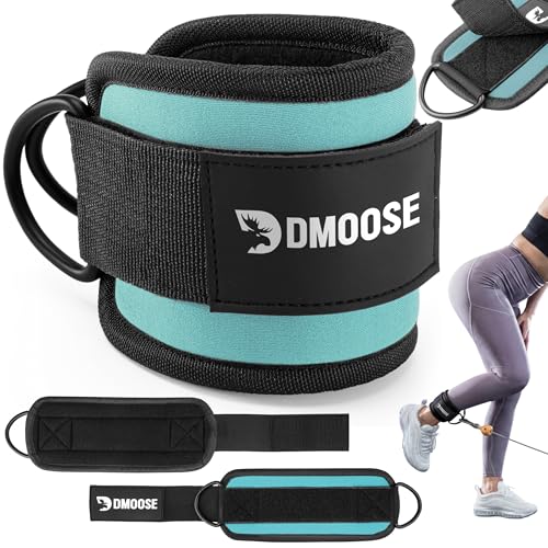DMoose Fitness Ankle Strap for Cable Machine - One Size Fit with Premium Padding Cuffs, Ankle Bands for Working Out, Booty Workouts, Leg Extension, Hip Abductors, Kickbacks & Lower Body Exercises - color: Cyan - Single