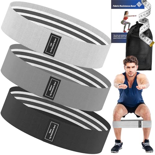 Wide Fabric Resistance Bands for Working Out | 3 Strength Level Non-Slip Exercise Booty Bands for Women & Men | Comes with a Bag and Tape Measure | for Gym, Yoga, Pilates - color: Black