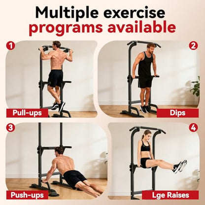 Power Tower Pull Up Dip Station Foldable, Pull Up Bar Station Adjustable, Multi-Function Home Gym, Strength Training Fitness Equipment, Triangular Design, for Home Outdoor - color: Black-Max 260 lbs
