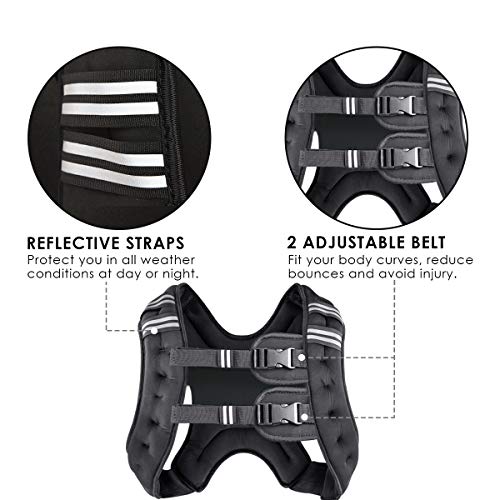 Weighted Vest for Women and Men 8 12 16 20 25 30 Lbs with Reflective Stripe and Double Adjustable Buckle Straps Weight Vests for Strength Training, Jogging, Cardio, Weight Loss