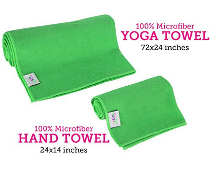 Yoga Accessories Set - Includes 2 Yoga Blocks, 1 Microfiber Non Slip Mat Towel 72X24, 1 Microfiber Hand Towel 24X15, 1 Yoga Strap, 1 Pair of Yoga Socks (Green)