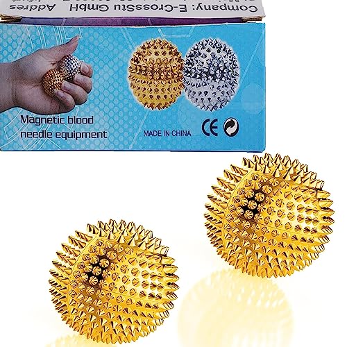 Magnetic Hand Massage Ball - Spiky Acupuncture Balls for Adults and Kids - Gold 1 Pair for Pain, Pressure, and Stress Relief - Exercise Squeeze Balls - color: Gold, size: 32 mm