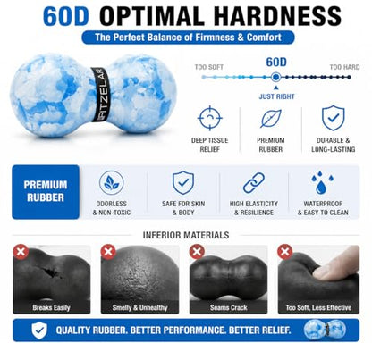 Double Lacrosse Massage Ball for Myofascial Release, Quality Certification, Massage Deep Tissue for Waist Back Feet, Trigger Point Therapy, Muscle Knots, Peanut Massage Ball for Muscle Pain