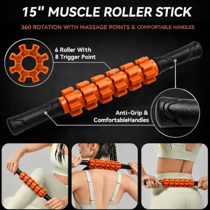 5 in1 Foam Roller Set, Trigger Point Foam Roller, Massage Roller Stick, Massage Ball, Resistance Band for Deep Muscle Massage Pilates Yoga,Fitness Exercise for Whole Body