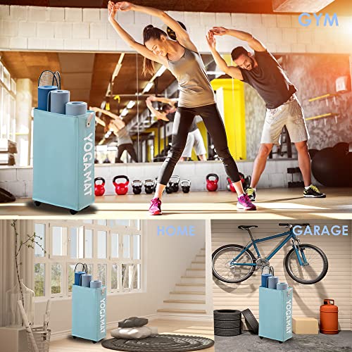 Caroeas Yoga Mat Storage Rack, Yoga Mat Holder Accessories, Home Gym Equipment Storage Yoga Mats, Women Men Workout Equipment Organization with Wheels
