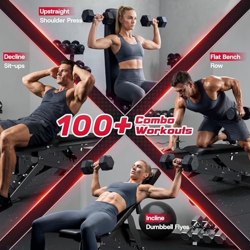 WB02 Adjustable Weight Bench for Home Gym, 660LBS Flat/Incline Workout Bench Press with Fast Adjustment, Thick Cushion, Silent Wheels for Strength Training