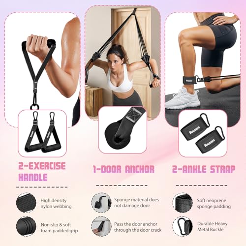 Resistance Bands with Handles for Women, 150LBS Exercise Bands Set for Physical Therapy Yoga Pilates, 5 Level Workout Bands for Working Out with Door Anchor, Home Gym Fitness Equipment