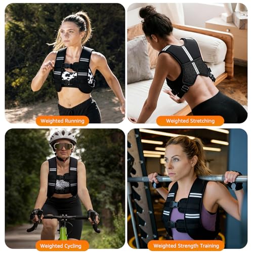 Weighted Vest for Men and Women, Silicone-Iron Fill Even Weight, Adjustable Workout Weight Vest with Reflective Stripes & Phone Pocket, Body Strength Training Gear for Walking Rucking Gym - size: 12 lb