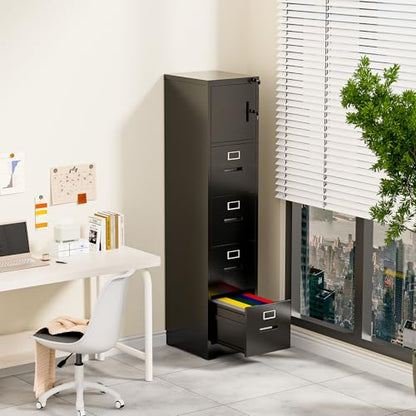 Metal File Cabinet with Drawer Heavy Duty Locking File Cabinets - color: Black, size: 66.5"H-4 drawers & 1 doors