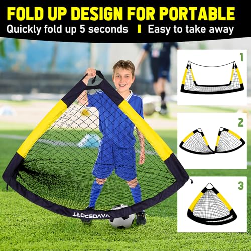 Kids Soccer Goals for Backyard Set, 2 of 4x3 / 6x4 ft Portable Soccer Goal Nets, Pop Up Mini Toddler Soccer Net Training Equipment & Ball, Cones for Ages 3-14, Outdoor Games Gifts for Kids