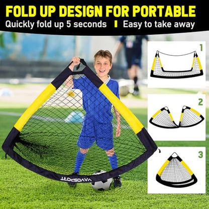 Kids Soccer Goals for Backyard Set, 2 of 4x3 / 6x4 ft Portable Soccer Goal Nets, Pop Up Mini Toddler Soccer Net Training Equipment & Ball, Cones for Ages 3-14, Outdoor Games Gifts for Kids
