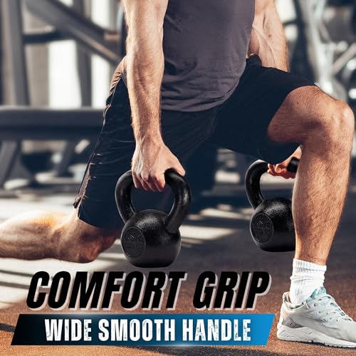 Yes4All Kettlebell Sets, 5 - 10 - 15 - 20 - 25 - 30 LB Cast Iron Strength Training Kettlebells, Wide Handles & Flat Bottom, Multi-Level from Beginners to Pros for Strength Training & Home Gym - color: D. 5 - 10 - 15 lbs