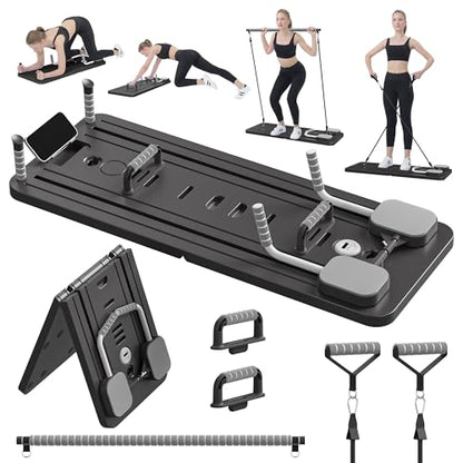 Pilates Board - Pilates Reformer Set, Multi-Purpose Foldable Pilates Reformer Board for Home, 5 in 1 Pilates Sliding Board - color: Black Set