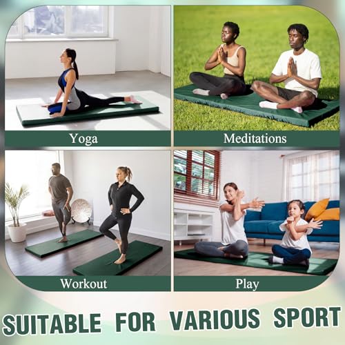 Lyrow 2 Inch 72"x24" Thick Foldable Yoga Mat with Carry Strap, Non-slip Portable Foam Gym Mat for Yoga, Pilates and Stretching - color: Dark Green