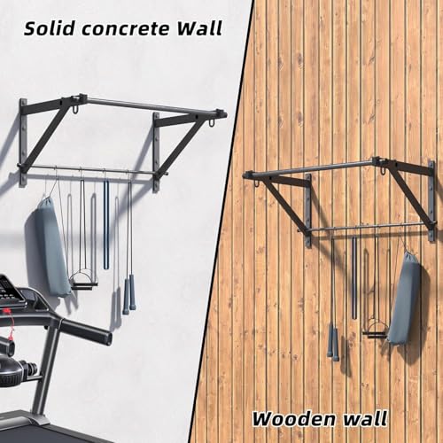 Wall Mounted Pull Up Bar, Strength Training Chin Up Bar for Doorway and Wall Mount with Hooks, Adjustable Depth Pull-up Bar with 500LBS Weight Capacity, Heavy Duty Gym Home Training