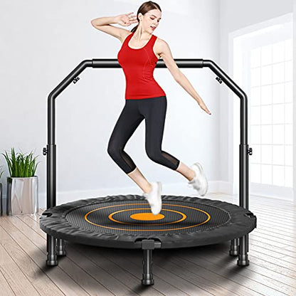 Replacement Trampoline Pad Outdoor Trampoline 40",Fitness Mute Foldable Trampoline with Adjustable Armrests Mini Exercise Rebounder for Adults Indoor/Garden Workout Equipment,Maximum Load 150Kg