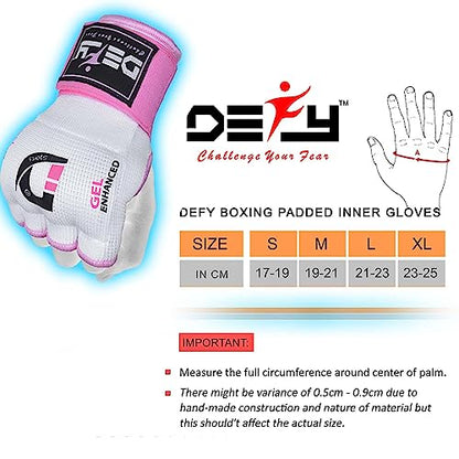 DEFY Padded Inner Gloves Quick 75cm Long Strap – Inner Boxing Gloves Gel Padded Knuckle Protection – Elasticated Boxing Hand Wraps for MMA Muay Thai Kickboxing Martial Arts Pair