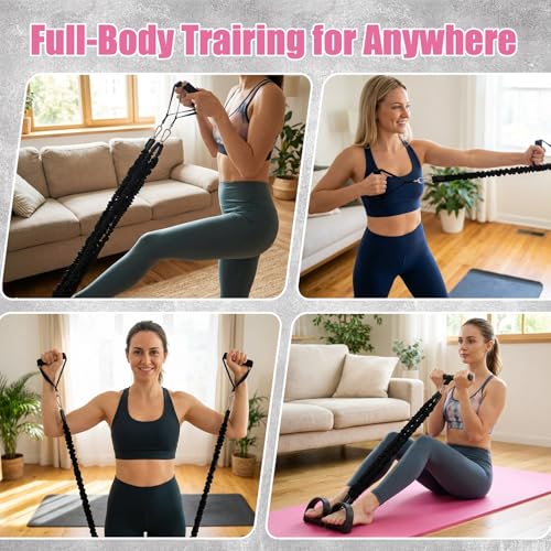 Pedal Resistance Band Set, 4-Tube Adjustable Elastic Bands, Foot Pedal Ankle Puller for Legs Glutes Training, Home Fitness Strength Training for Men Women with 6 Pcs Exercise Bands