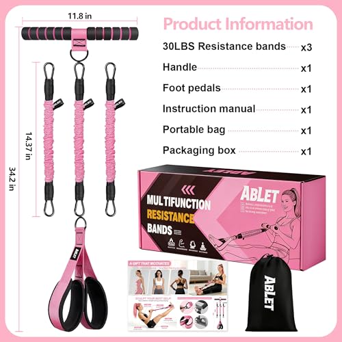 3 Tube Adjustable Pedal Resistance Band with Handle, Home Gym Equipment for Women – Targets Abs, Core, Waist, Arm & Leg, Sit Up Exercise Tool, Upgraded Multifunction Toning Bands for Abdomen & Glutes