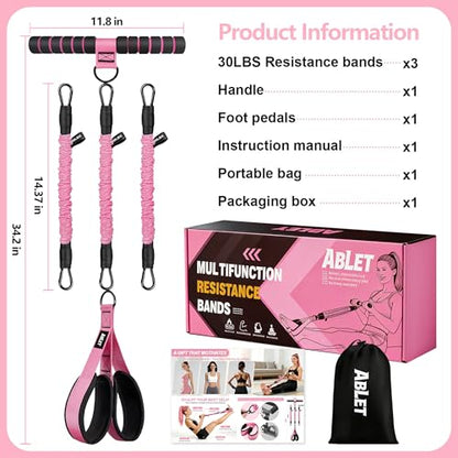 3 Tube Adjustable Pedal Resistance Band with Handle, Home Gym Equipment for Women – Targets Abs, Core, Waist, Arm & Leg, Sit Up Exercise Tool, Upgraded Multifunction Toning Bands for Abdomen & Glutes