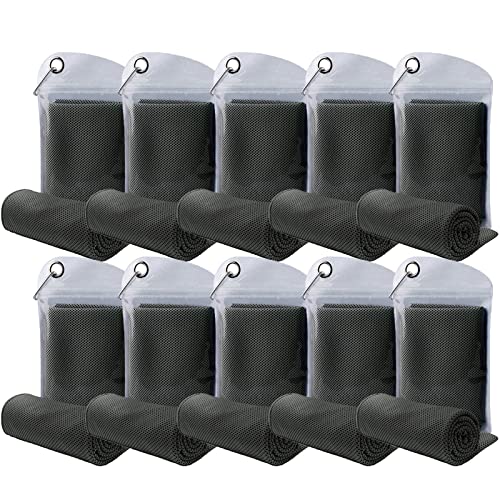 10 Pack Cooling Towel Bulk Microfiber Ice Towel Quick Dry Breathable Chilly Sweat Towel Stay Cool Towel for Neck Face Yoga Gym Workout Running Pilates Beach with Carabin Bag, 40x12'',Dark Grey - color: Dark Gray